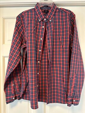J. Crew Men's Red & Navy Plaid Button-Down Shirt in a slim fit